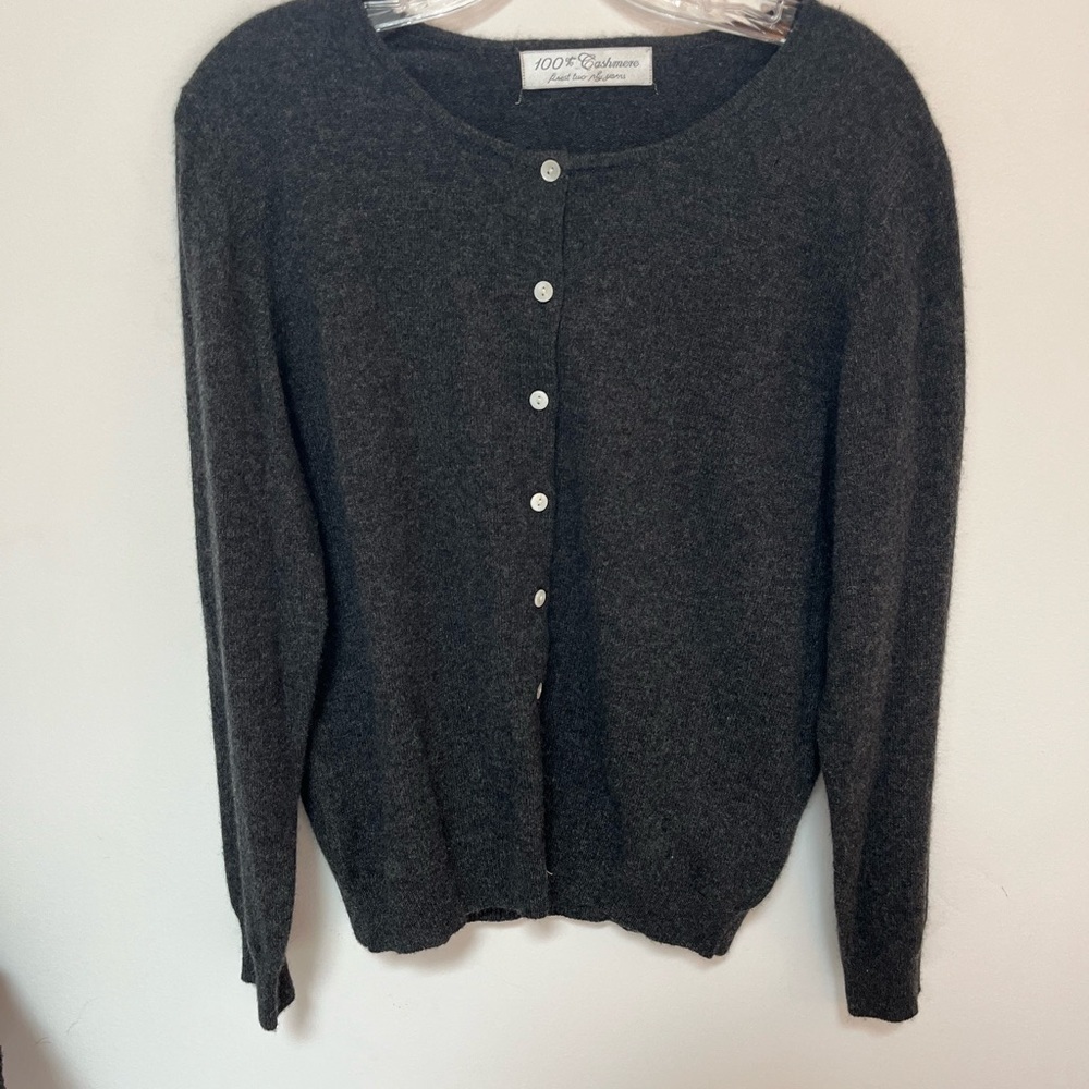 Vintage Women's gray Cashmere button up cardigan sweater size petite small